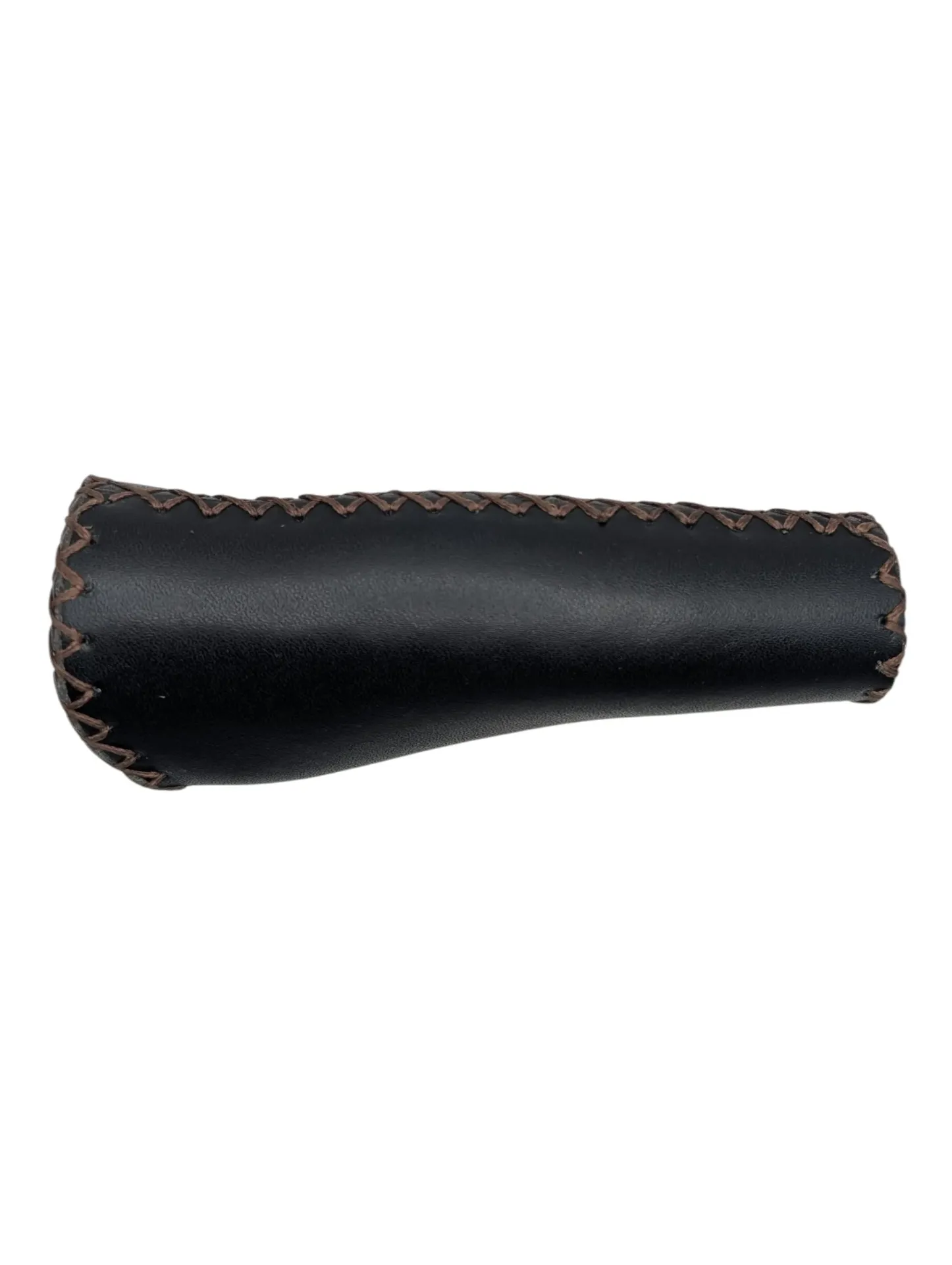 Handvat Stella leer 135mm links zwart met bruin stiksel